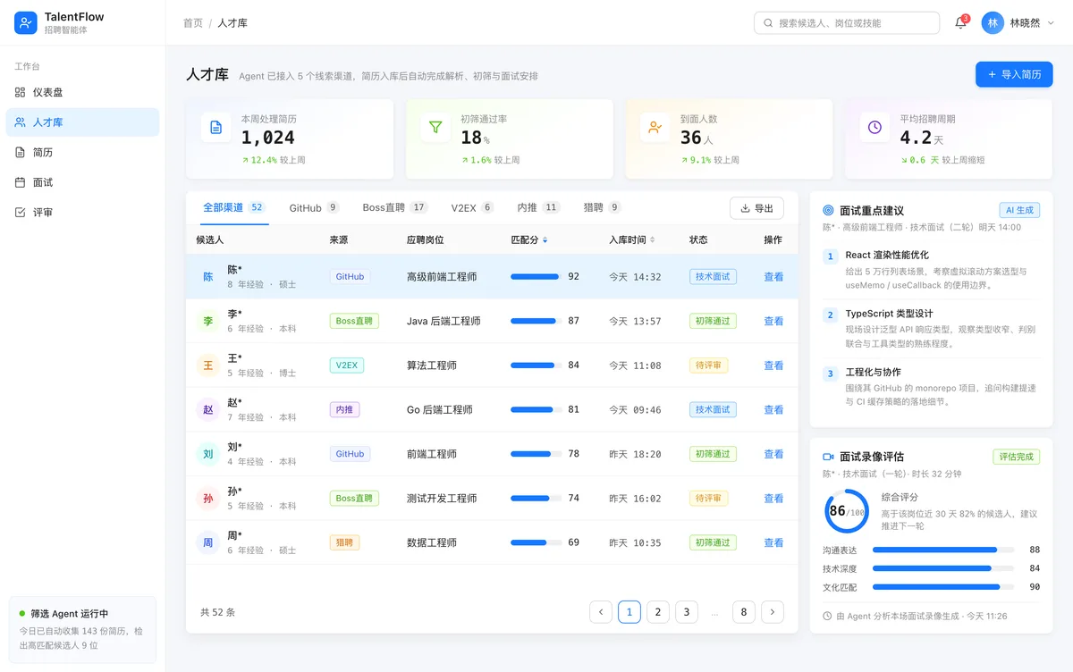 招聘流程 Agent 系统界面